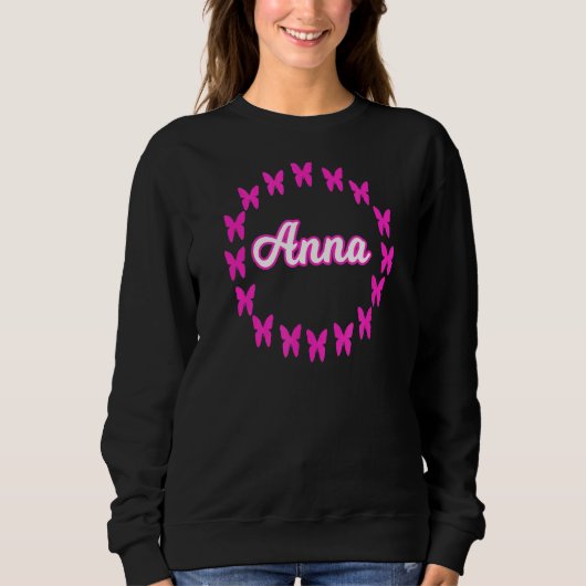 Anna naam met roze vlinders trui (Voorkant)