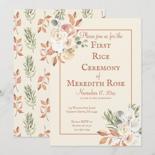 Anna Prashan First Rice Ceremony Floral Kaart (Voorkant / Achterkant)