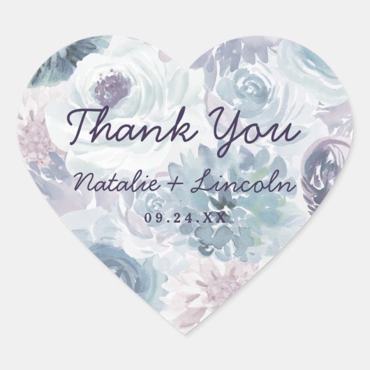 Annabelle  Blauw Bloemen Bruiloft Dank u Hart Sticker (Voorkant)