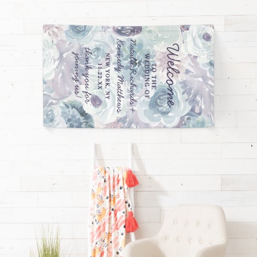 Annabelle  Blauw Bloemen Bruiloft Welkom Spandoek (Insitu)