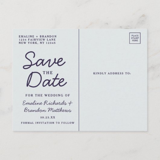 Annabelle  Blauw Bloemen Chic Save the Date Aankondigingskaart (Achterkant)