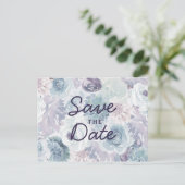 Annabelle  Blauw Bloemen Chic Save the Date Aankondigingskaart (Staand voorkant)
