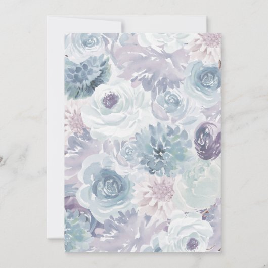 Annabelle  Blauw Bloemen Waterverf Bruiloft Kaart (Achterkant)