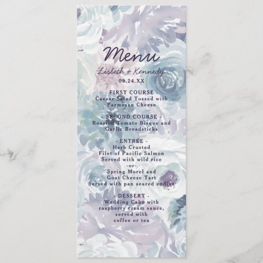 Annabelle Blauw Bloemen Waterverf Diner Menu (Voorkant)