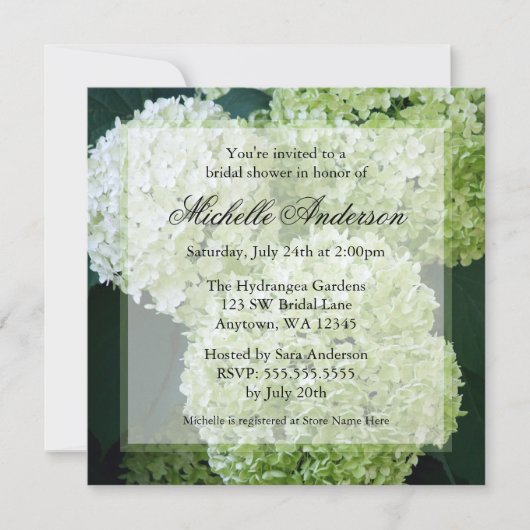 Annabelle Hydrangeas Bridal Shower Invitations Kaart (Voorkant)