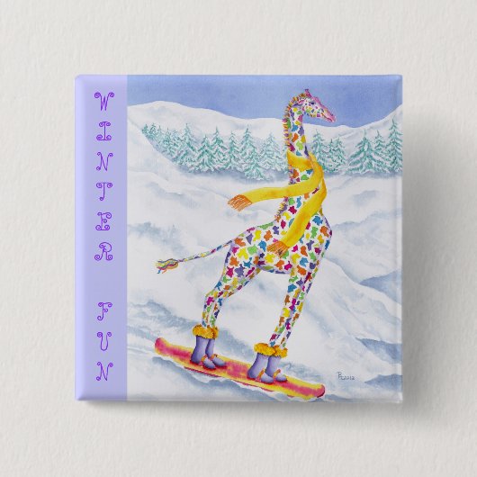 Annabelle over Pow Winter Fun Vierkante Button 5,1 Cm (Voorkant)