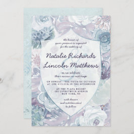 Annabelle Vintage Blue Floral Crest Wedding Kaart