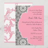 AnnaLiese Damask - Roze en grijs Vrijgezellenfeest Kaart (Voorkant / Achterkant)