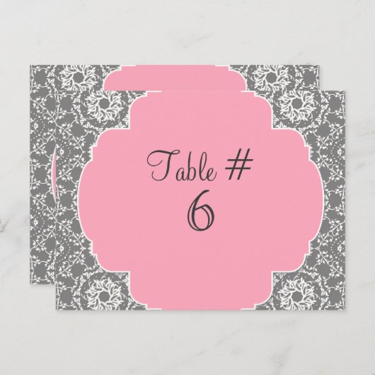 AnnaLiese Damask - Roze en grijze tabelnummers Briefkaart (Voorkant / Achterkant)