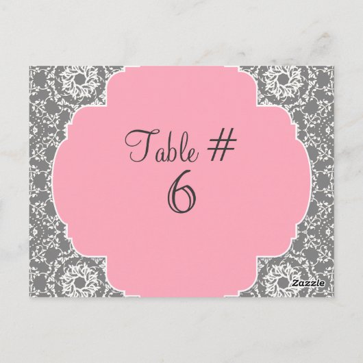 AnnaLiese Damask - Roze en grijze tabelnummers Briefkaart (Achterkant)