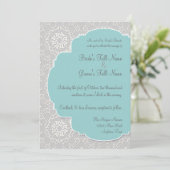 AnnaLiese Peacock Damask - Aqua Blue Grey Uitnodig Kaart (Staand voorkant)