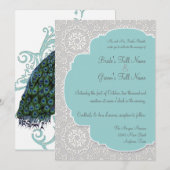 AnnaLiese Peacock Damask - Aqua Blue Grey Uitnodig Kaart (Voorkant / Achterkant)