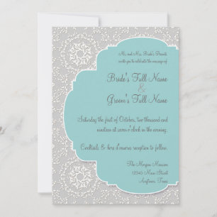 AnnaLiese Peacock Damask - Aqua Blue Grey Uitnodig Kaart