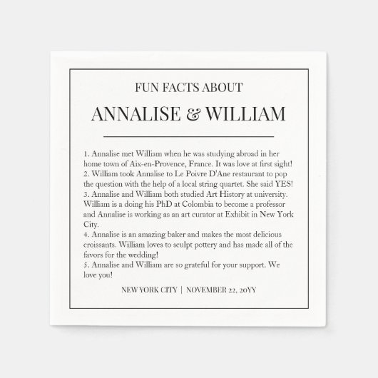 Annalise Simple Black White Fun Facts Weddenschap Servet (Voorkant)