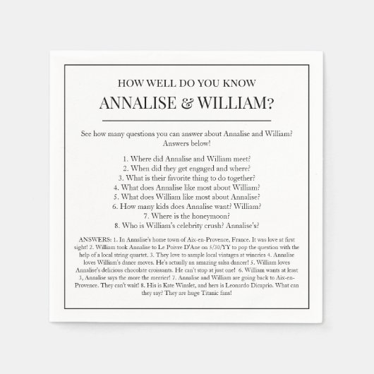 Annalise Wat weet je leuk bruiloft cocktail Servet (Voorkant)