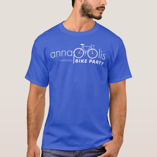 Annapolis Bike Party Blue T-shirt met witte Logo (Voorkant)