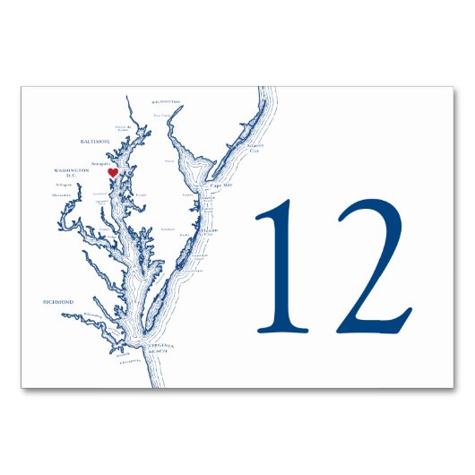 Annapolis Chesapeake Bay Map Elegant Navy Wedding Kaart (Achterkant)