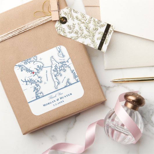 Annapolis Kent Island Kaart Navy Wedding Favor Vierkante Sticker (Geschenken)