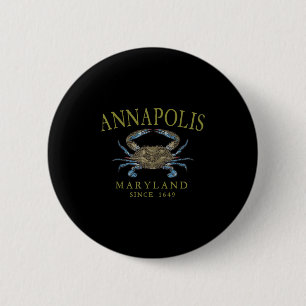 Annapolis Maryland Blauwe Krab Sinds 1649 Gebogen  Ronde Button 5,7 Cm