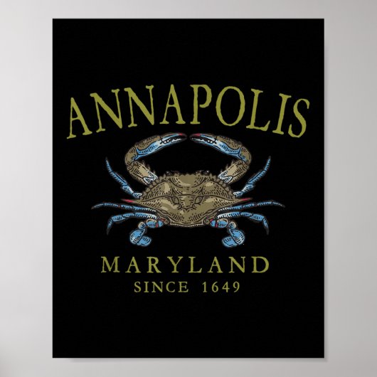 Annapolis Maryland Blue Crab Since 1649 Arched Oli Poster (Voorkant)