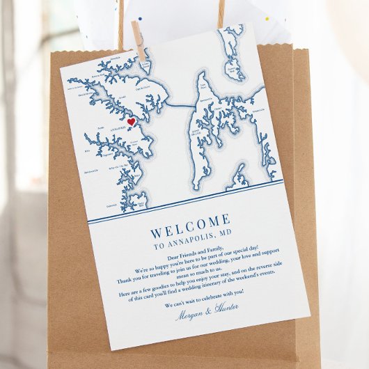 Annapolis Maryland Bruiloft Welkomstroute Bedankkaart