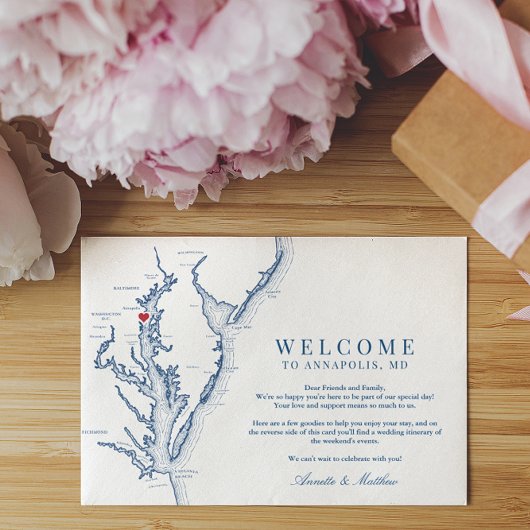 Annapolis Maryland Bruiloft Welkomstroute Bedankkaart
