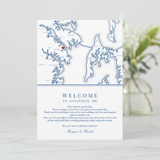 Annapolis Maryland Bruiloft Welkomstroute Bedankkaart (Staand voorkant)