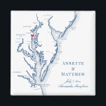 Annapolis Maryland Chesapeake Bay Kaart Trouwkaart Magneet<br><div class="desc">Snelle en gemakkelijke bestelling! Deze Annapolis Maryland kaartmagneten zijn geweldige huwelijksgeschenken om toe te voegen aan uw Annapolis huwelijks welcome bags. Verplaats het hart door op "Bewerken met ontwerphulpmiddel" onder "Personaliseer" te klikken. Met een kaart van de Chesapeake Bay is dit elegante Annapolis-ontwerp perfect voor elk van de geweldige huwelijkslocaties...</div>