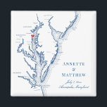Annapolis Maryland Chesapeake Bay Kaart Trouwkaart Magneet<br><div class="desc">Snelle en gemakkelijke bestelling! Deze Annapolis Maryland kaartmagneten zijn geweldige huwelijksgeschenken om toe te voegen aan uw Annapolis huwelijks welcome bags. Verplaats het hart door op "Bewerken met ontwerphulpmiddel" onder "Personaliseer" te klikken. Met een kaart van de Chesapeake Bay is dit elegante Annapolis-ontwerp perfect voor elk van de geweldige huwelijkslocaties...</div>