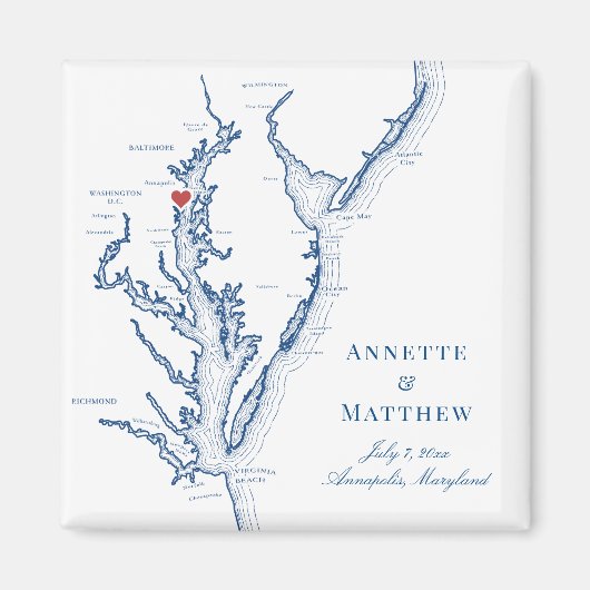 Annapolis Maryland Chesapeake Bay Kaart Trouwkaart Magneet (Voorkant)