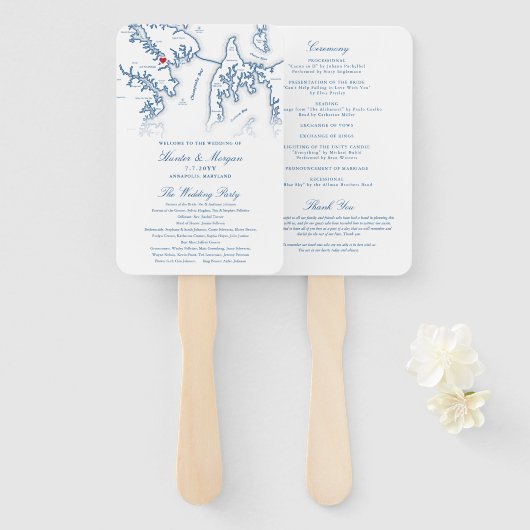 Annapolis Maryland huwelijksprogramma Elegante bru Handwaaier (Voorkant en achterkant)
