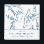 Annapolis Maryland Kaart Bestemming Huwelijksgunst Magneet<br><div class="desc">Snel en eenvoudig bestellen! Deze Annapolis MD kaart magneten maken grote Virginia bruiloft gunsten op te nemen in uw Maryland bestemming bruiloft welkomsttassen. Beweeg het hart door te klikken op "Bewerken met ontwerpgereedschap" onder "Personaliseren". Met een kaart van Annapolis en Kent Island kunstwerk door Coastal Map Design Gelabelde gebieden op...</div>