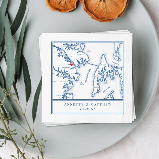 Annapolis Maryland kaart Elegante bruiloft Servet