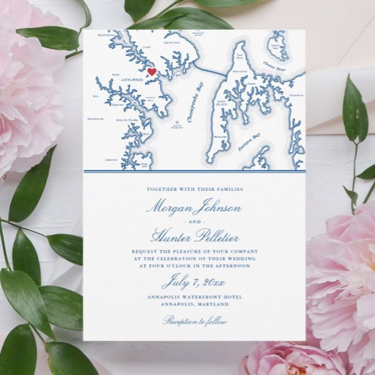 Annapolis Maryland Kaart Elegante Navy Wedding