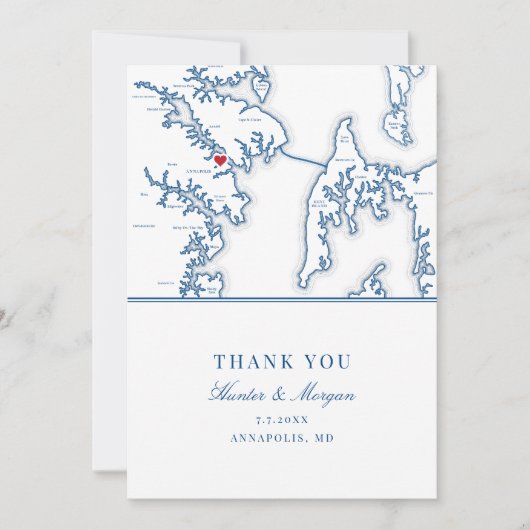 Annapolis Maryland Marine Blauwe Trouwfoto Flat Bedankkaart (Voorkant)