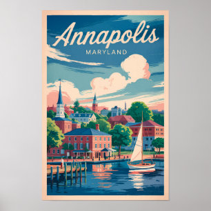 Annapolis Maryland Silhouette Reis Kunst Vintage Poster
