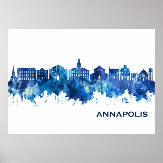 Annapolis Maryland Skyline Blue Poster (Voorkant)
