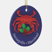 Annapolis Maryland Skyline & Crab met Holly Keramisch Ornament (Rechts)
