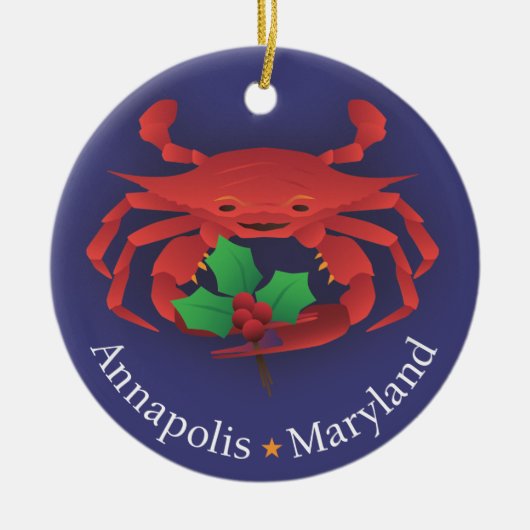 Annapolis Maryland Skyline & Crab met Holly Keramisch Ornament (Voorkant)