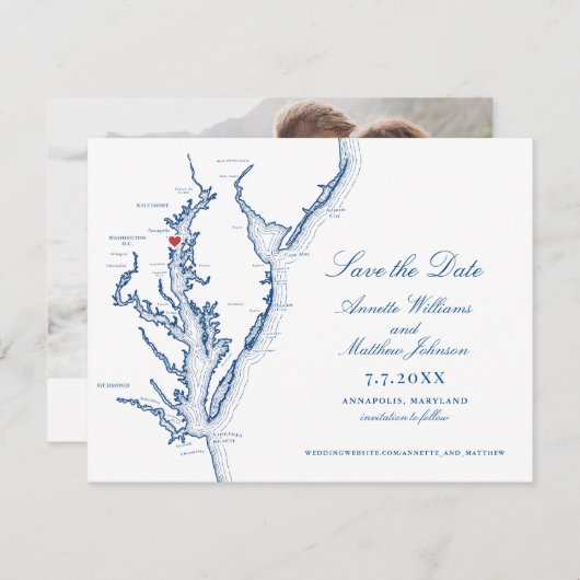 Annapolis Maryland Trouw Navy Elegante Kaart (Voorkant / Achterkant)