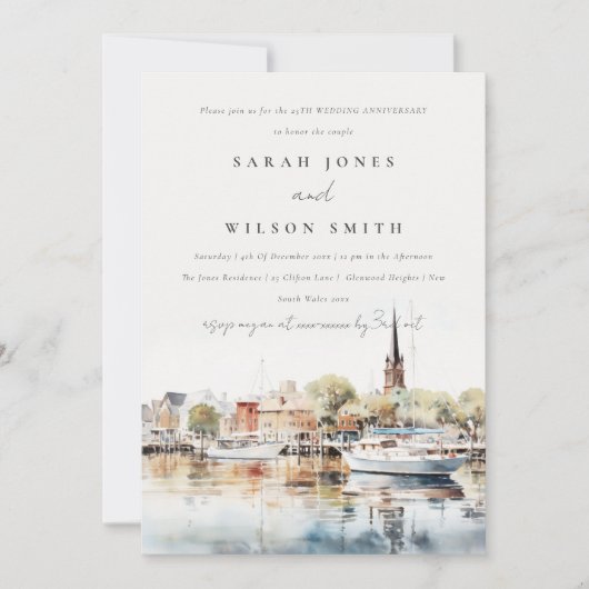 Annapolis Maryland Waterverf bruiloft Jubileum Kaart (Voorkant)