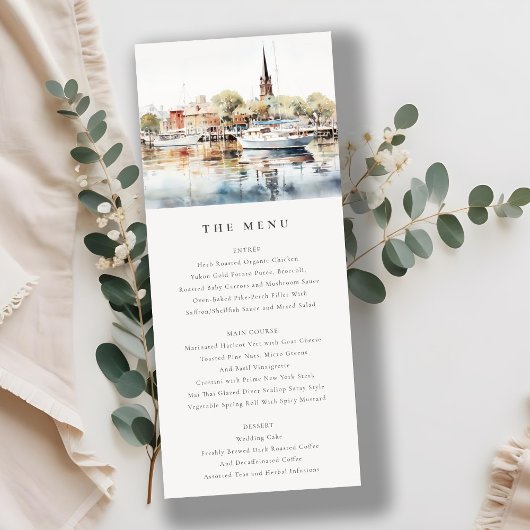 Annapolis Maryland Waterverf Wedding Menu Kaart