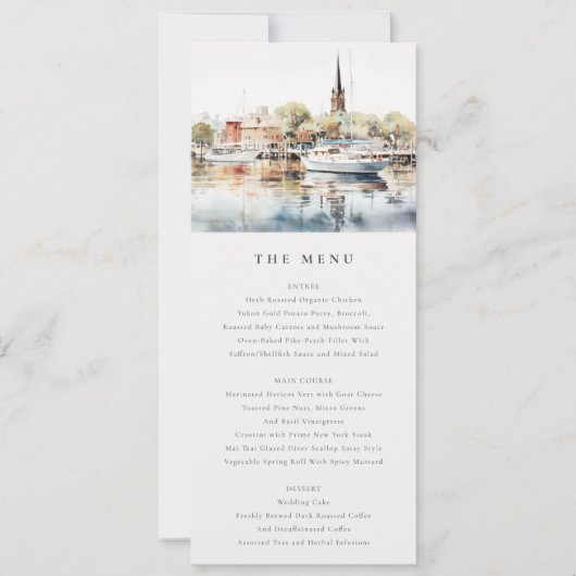 Annapolis Maryland Waterverf Wedding Menu Kaart (Voorkant)