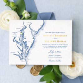 Annapolis Maryland Wedding Navy and Gold Folie Uitnodiging