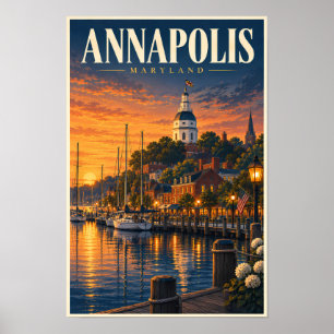 Annapolis Maryland Zonsondergang Illustratie Reis Poster