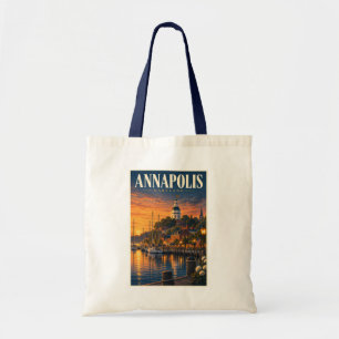 Annapolis Maryland Zonsondergang Illustratie Reis Tote Bag