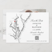 Annapolis MD Huwelijk Elegant Zwart Wit QR code Save The Date (Voorkant / Achterkant)