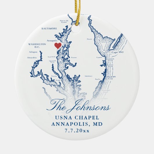 Annapolis MD Kaart Marine Trouwfoto Kerstmis Keramisch Ornament (Voorkant)