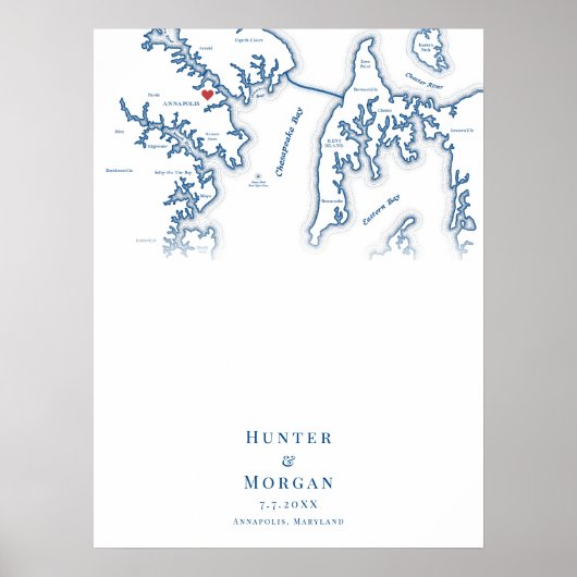 Annapolis MD Kaart Trouwen Elegant Gastboek Poster (Voorkant)