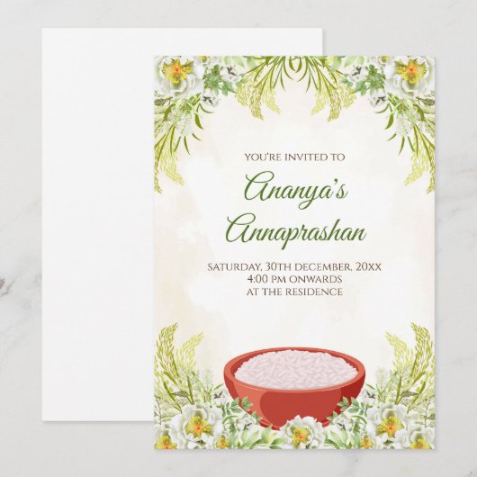 Annaprasan uitnodiging & Annaprashana ceremonie ka (Voorkant / Achterkant)